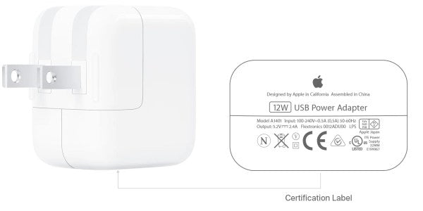 Apple iPad 12W USB Power Adapter Charger with USB-A to Lightening Cablet