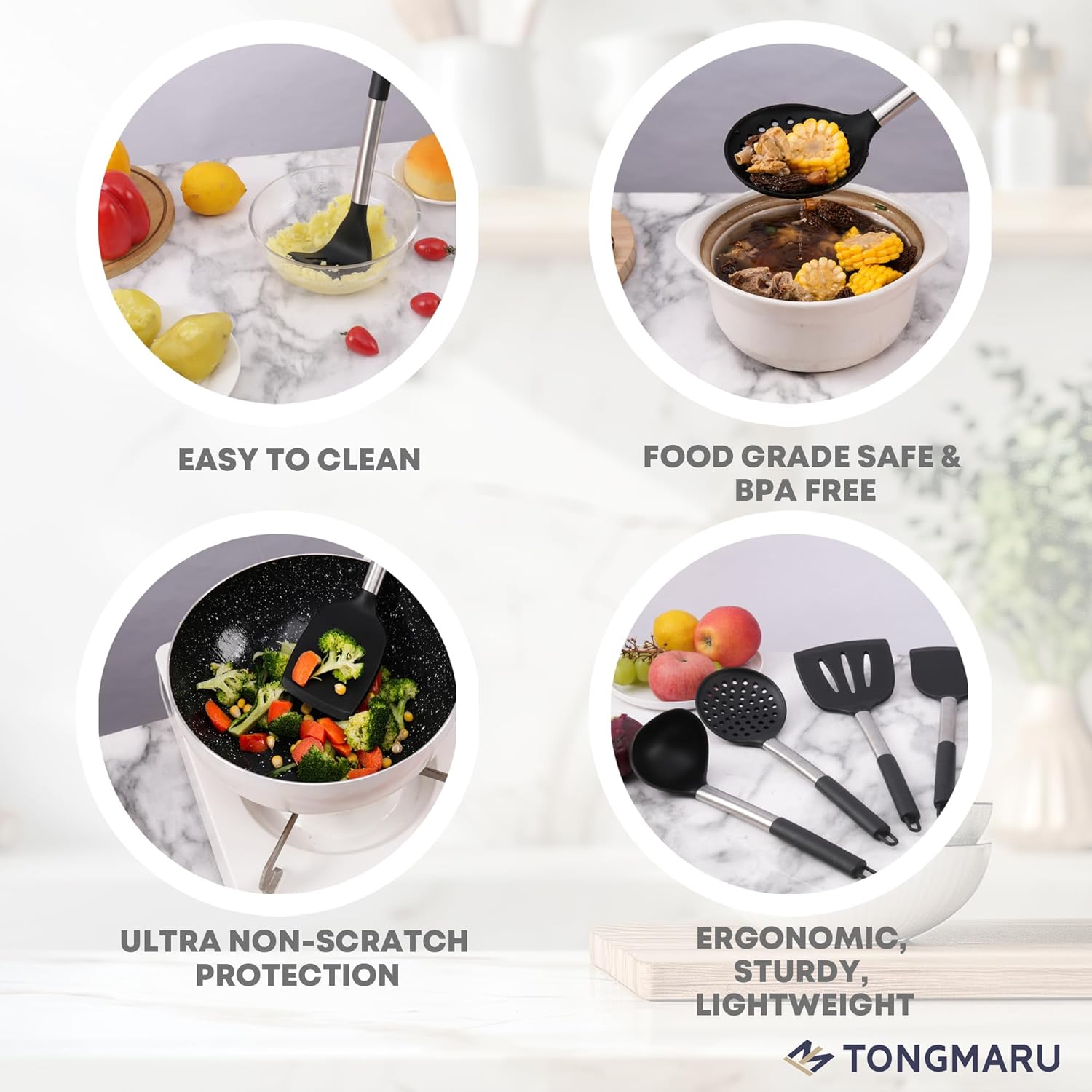 Kitchen Utensil Set 11 PCS Cooking Utensils With Plastic Utensil Holder, Non-stick Silicone and Heat Resistant Wooden Utensils.